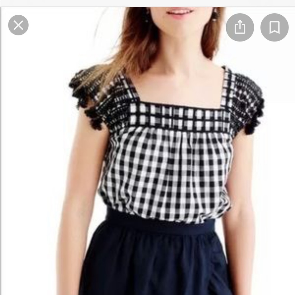 Jcrew Gingham Pom Pom top size 4. Great condition!